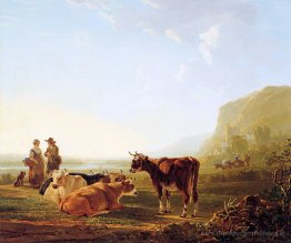 Paysage avec des vaches au repos