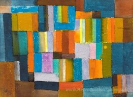 Composition en orange et bleu-vert