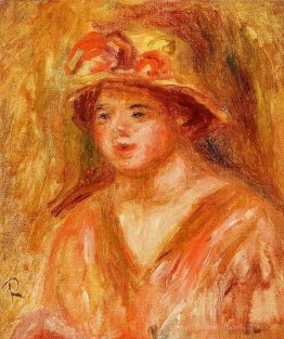 Buste d'une jeune fille dans un chapeau de paille