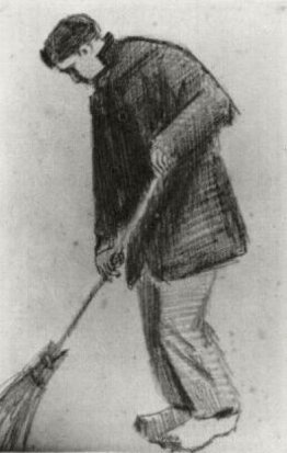Jeune homme avec un balai