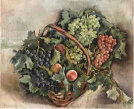 Panier avec des raisins et des pêches
