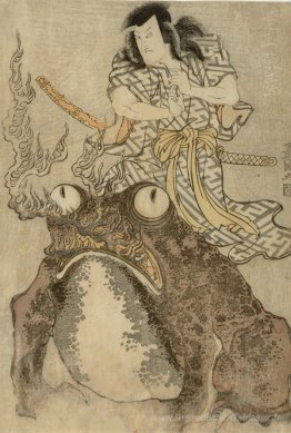 Acteur Onoe Eizaburo I en tant que magicien avec un crapaud géan