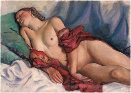 Dormir nu avec un châle rouge