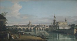 Vue de Dresde de la rive droite de l'Elbe avec Augustus Bridge