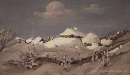 Hiver. Des taches de lumière sur le toit en chalet