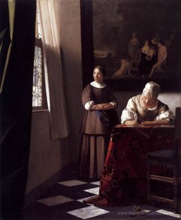 Dame écrivant une lettre avec sa femme de chambre