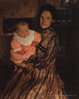 Portrait de Y.E. Kustodieva avec fils