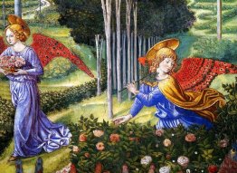 Angel rassemble des fleurs dans un paysage céleste (détail)