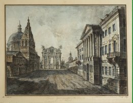 Rue Tverskaya et arc triomphal sur la place Strastnaya