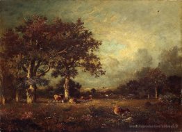 Paysage avec des vaches