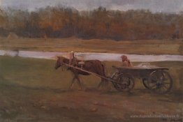 Femme paysanne dans un chariot