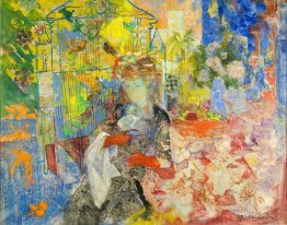 Femme et une cage d'oiseau
