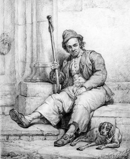 Homme assis avec chien