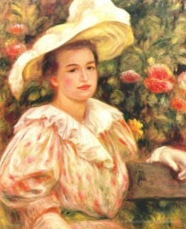 Dame avec chapeau blanc