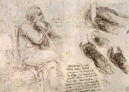 Un homme assis, et études et notes sur le mouvement de l'eau