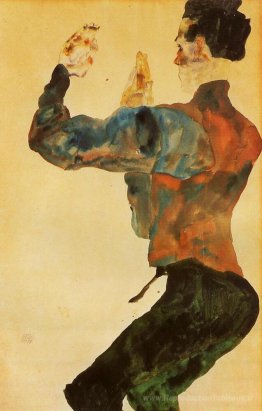 Autoportrait avec des bras surélevés, vue arrière