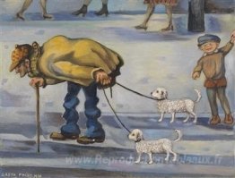 Un homme ordinaire marchant avec ses chiens