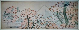 Vue sur le mont Fuji entre les arbres en fleurs