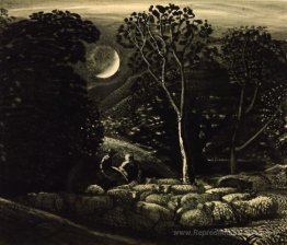 Moonlight, un paysage avec des moutons