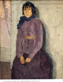 Fille avec une écharpe bleue