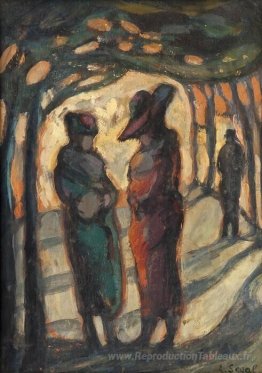 Figures dans un parc boisé