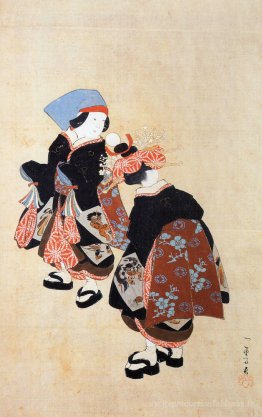 Deux kamuro attendant une courtisane