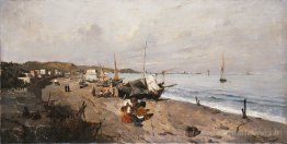 Bateaux et enfants sur la plage