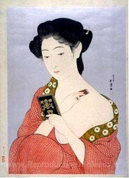 Femme appliquant de la poudre