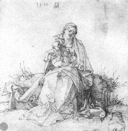 Madonna et enfant sur la banque herbeuse