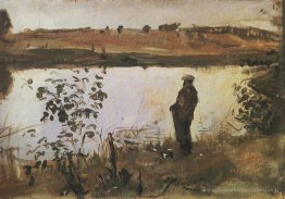 Artiste K. Korovin sur la rive de la rivière