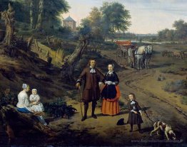 Portrait d'un couple avec deux enfants et une infirmière dans un