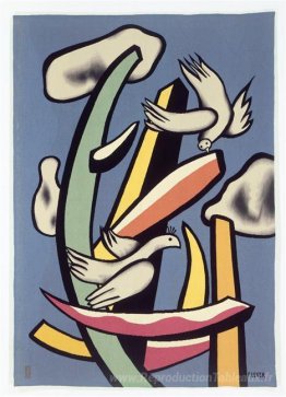 Les oiseaux blancs sur fond bleu
