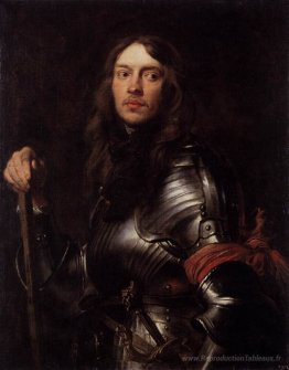 Portrait d'un homme en armure avec une écharpe rouge