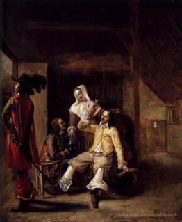 Deux soldats et une femme de service avec un trompettiste