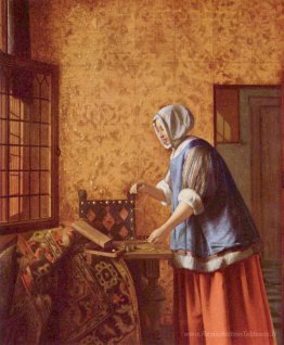 Femme pesant les pièces d'or