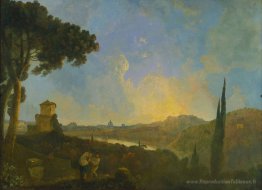 Une vue du Tibre avec Rome au loin