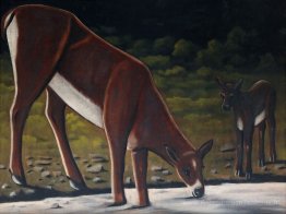 Roe Deer avec un faon par le ruisseau