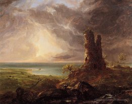 Paysage romantique avec tour en ruine