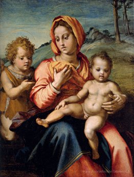 Madonna et enfant avec l'enfant Saint John dans un paysage