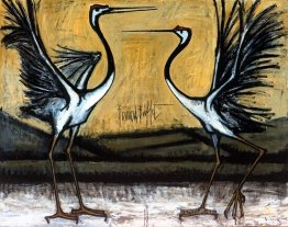 Les grues d'Hokkaido: combattants deux oiseaux