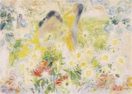 Deux filles dans le jardin de fleurs