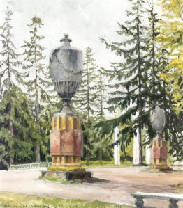 Palais Peterhof. Vases au canal
