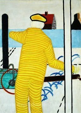 Homme jaune avec chariot