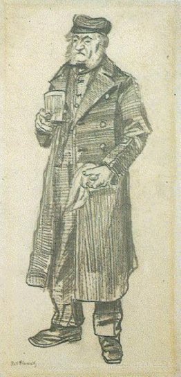 Orphelin avec un pardessus, du verre et du mouchoir longs