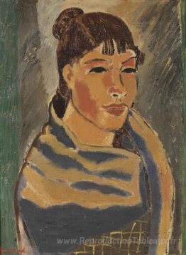 Fille avec écharpe bleue