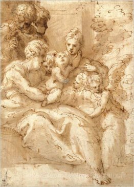Sainte Famille avec des bergers et des anges
