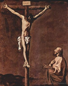 Saint-Luc en tant que peintre devant Christ sur la croix