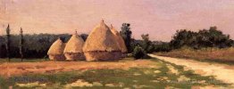 Paysage avec des backs de foin
