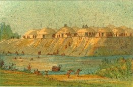 Un village de la tribu Hidatsa à Knife River