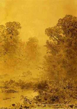 Marais dans une forêt. Brume